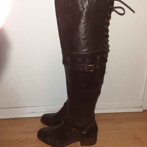 POUR LA VICTOIRE-Victorella-Over Knee Boots-Dk Brown Leather-Sz 7.5-Excellent - Picture 2 of 7